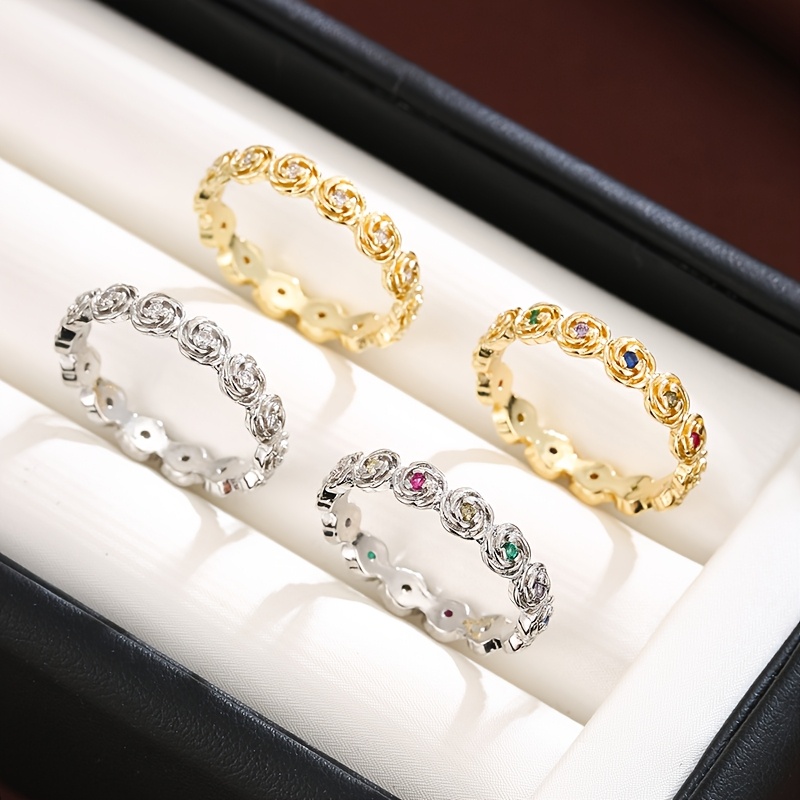 Rose Inlaid Zirconia Women'S Ring
